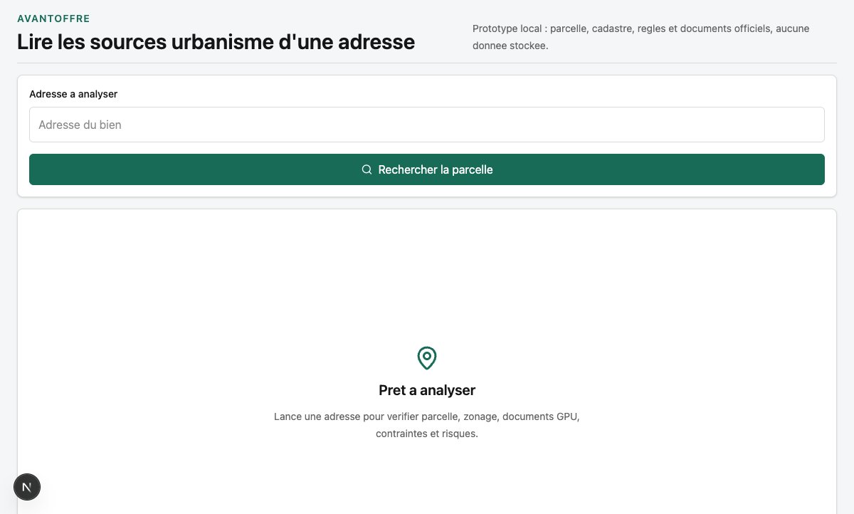 Vue AvantOffre d'un rapport d'analyse urbanisme